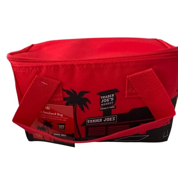 Trader Joes Insulated Tote Lunch Bag W/ Zipper & Handles NEW Red - Picture 1 of 6